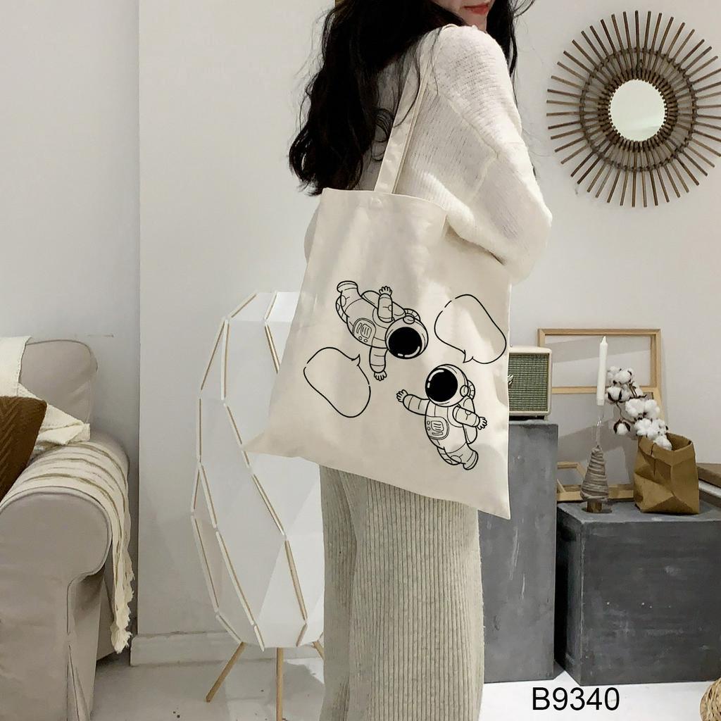 Túi Đeo Vai Vải canvas In Họa Tiết Phi Hành Gia Hoạt Hình Dễ Thương Cho Nữ