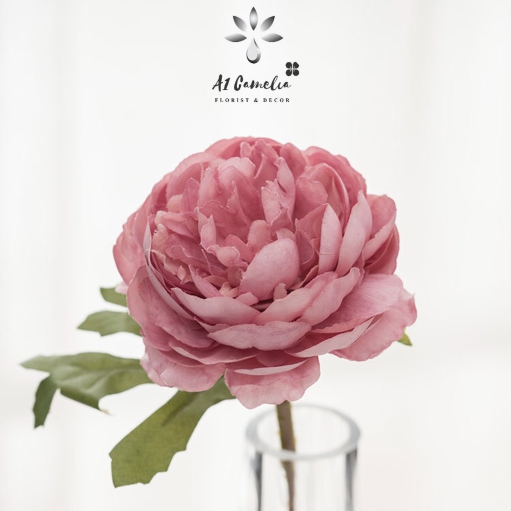 Hoa Decor - Hoa hồng pháp lụa cao cấp Camelia, Cành 28cm, Trang trí Decor cực đẹp,