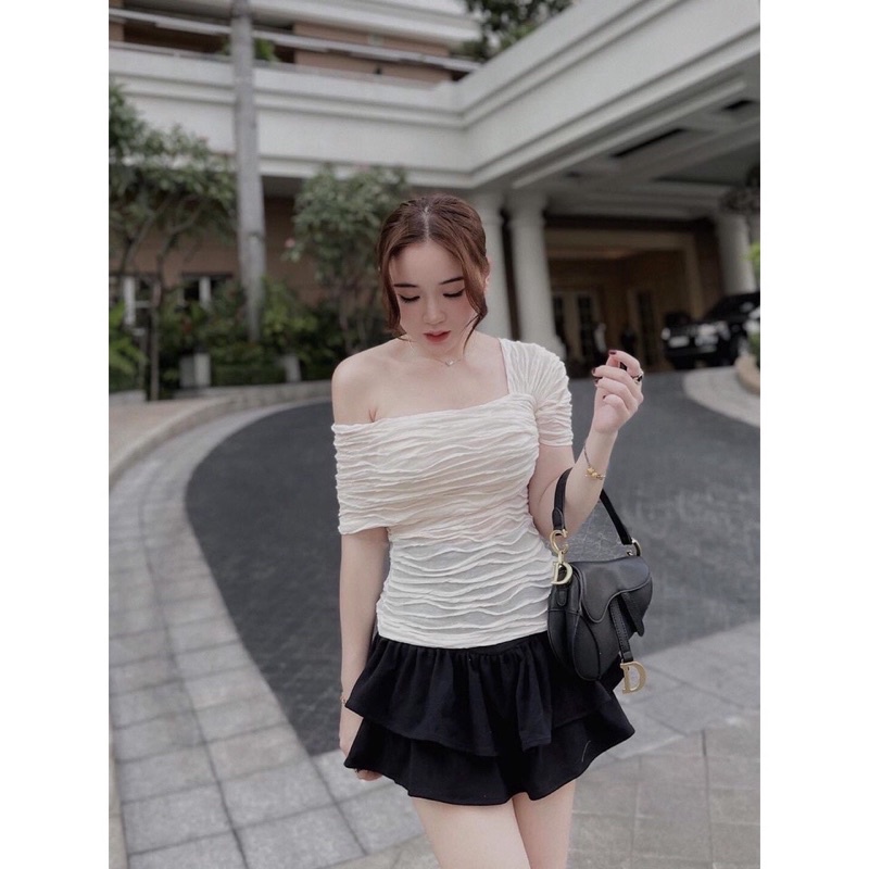 Áo xốp kiểu lệch vai nữ trẻ trung sang sịn mịn nha chị em