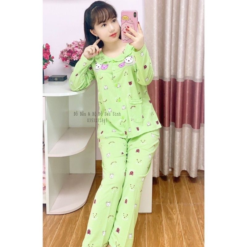 ( Chọn Màu ) Bộ Quần Áo Bầu Và Sau Sinh Vải Cotton Cài Khuy Giữa Cho Mẹ 45-65kg