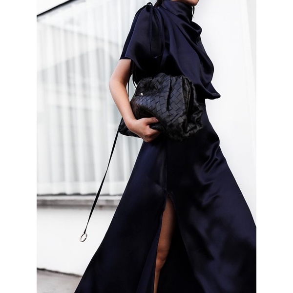 Váy đầm nữ lụa satin cao cấp thiết kế xẻ tà Gemmi fashion, DK8441