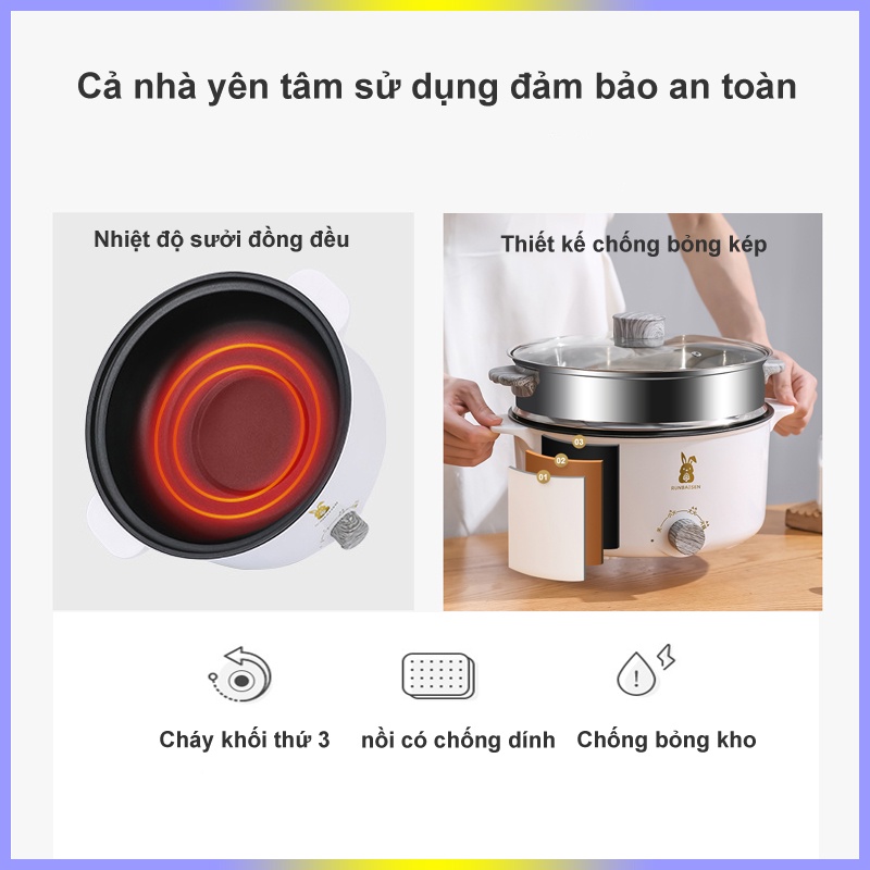 Nồi lẩu điện đa năng chống dính cao cấp,chiên  hấp nấu-dung tích lớn ,đường kính 26 CM,3-8 người sử dụng