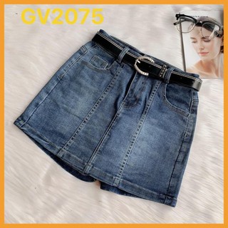 [CAO CẤP]  Quần giả váy jean lưng cao xanh trơn GV2075   VNXK  VNXK