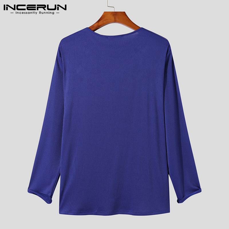 Áo thun nam INCERUN ôm dáng màu trơn tay dài cắt xẻ táo bạo