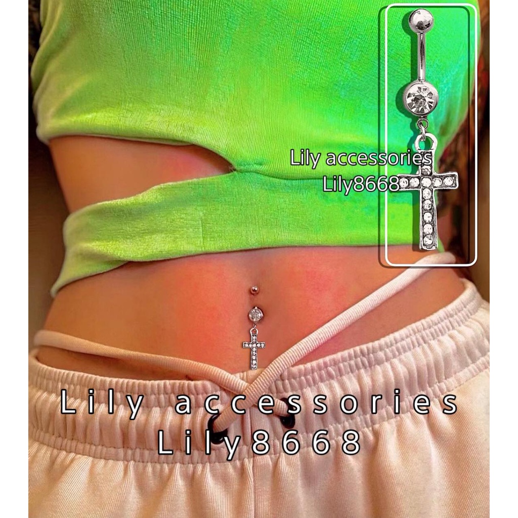 khuyên rốn thánh giá đính kim