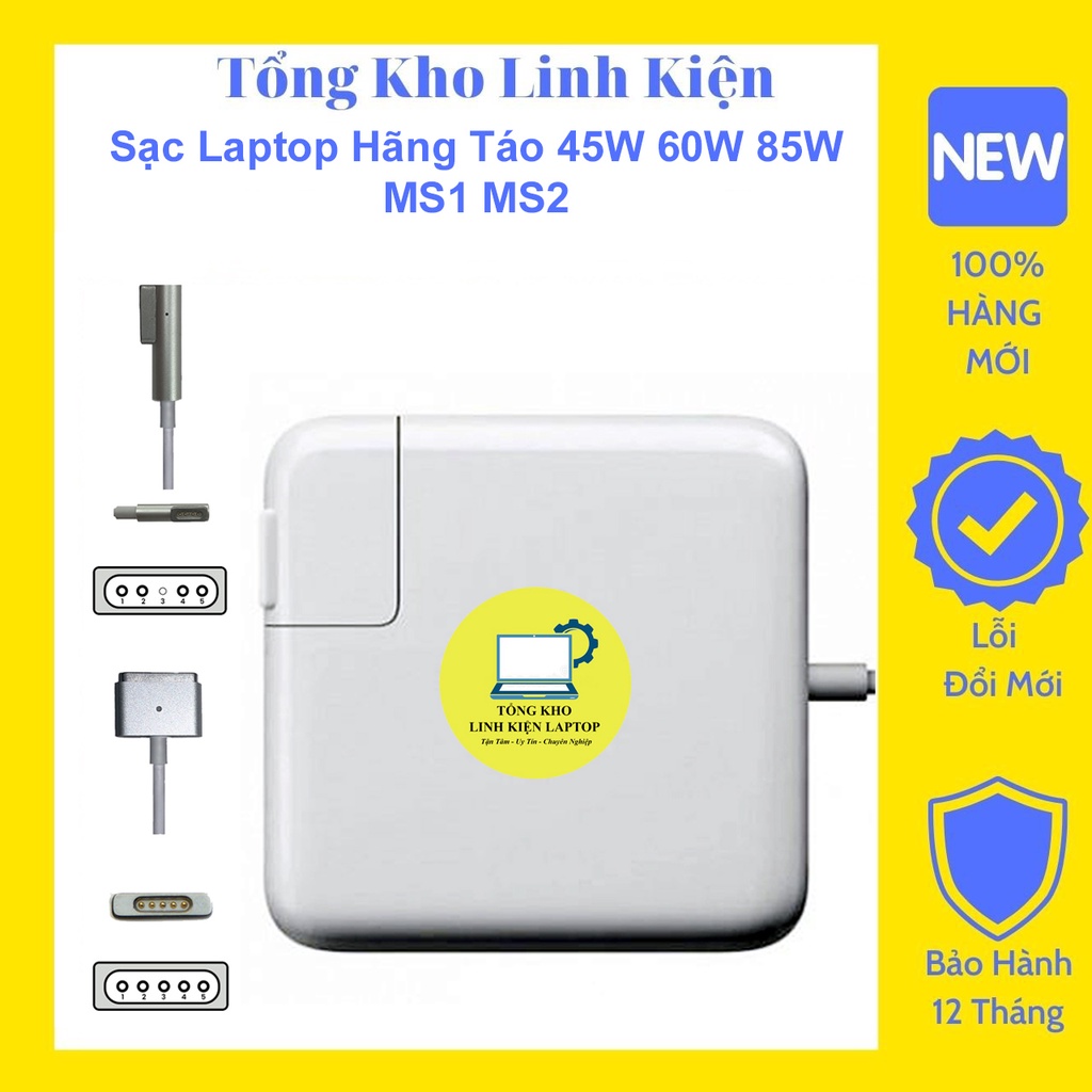 Combo Sạc Laptop Hãng Táo 45W 60W 85W MS1 MS2 Chân Chữ L và T Dùng Cho Các Đời Máy 2008 đến 2017 Hàng Zin Loại 1