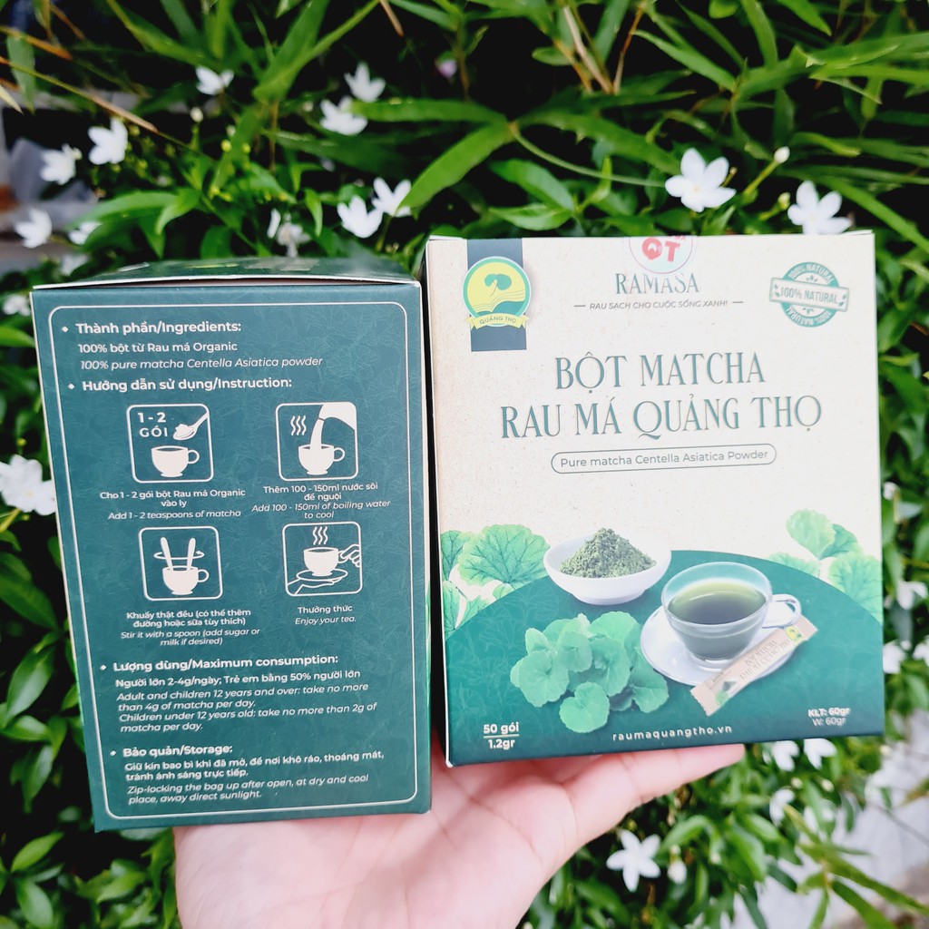 Bột matcha Quảng Thọ, trà rau má, 100% từ lá rau má Organic sấy lạnh giúp đẹp da, thanh nhiệt