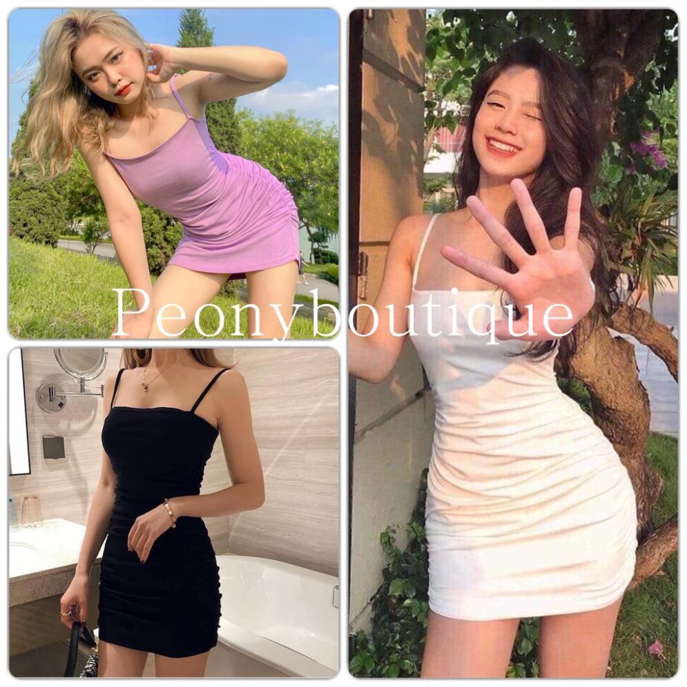 Váy Body 2 Dây Dúm Eo  Nữ, Đầm Trơn Dáng Ôm Co Giãn Màu ĐEN | TRẮNG | TÍM SIÊU ĐẸP | BigBuy360 - bigbuy360.vn