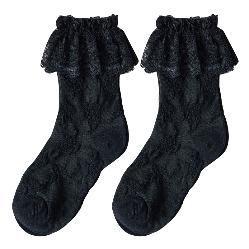 Vớ Cổ Chân Phối Ren Họa Tiết Kẻ Sọc Màu Đen Phong Cách Harajuku Gothic Ngọt Ngào Cho Nữ