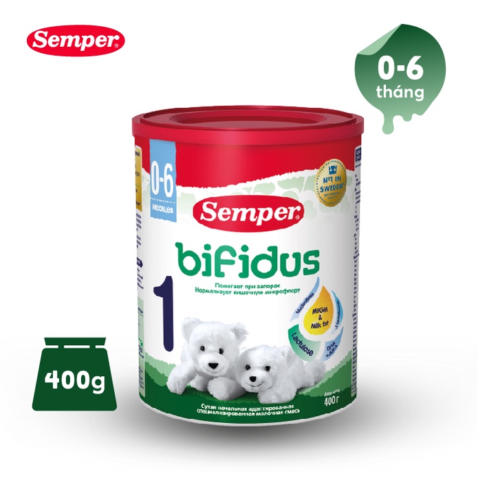 Sữa bột giúp bé tăng cân,cải thiện tiêu hóa,phát triển trí não Semper Bifidus số 1 400g cho bé từ 0-6 tháng tuổi