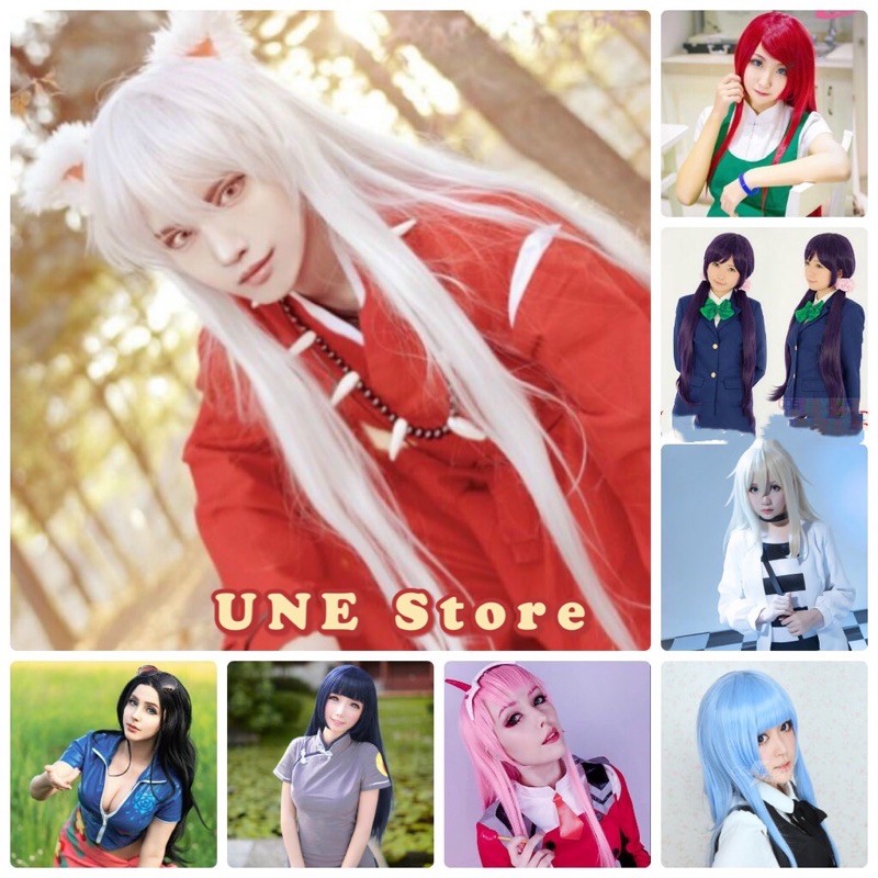 Tóc giả cosplay 100cm lưới hoa đủ màu tổng hợp