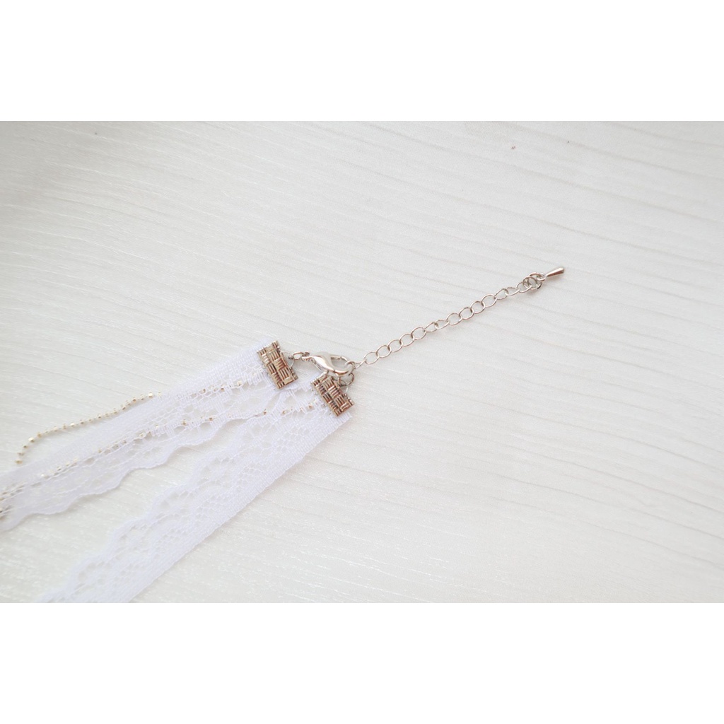 Vòng Cổ choker Ren Trắng Thắt Nơ Đôi Nhẹ Nhàng Mùa Xuân Hè Hàng Mới Dành Cho