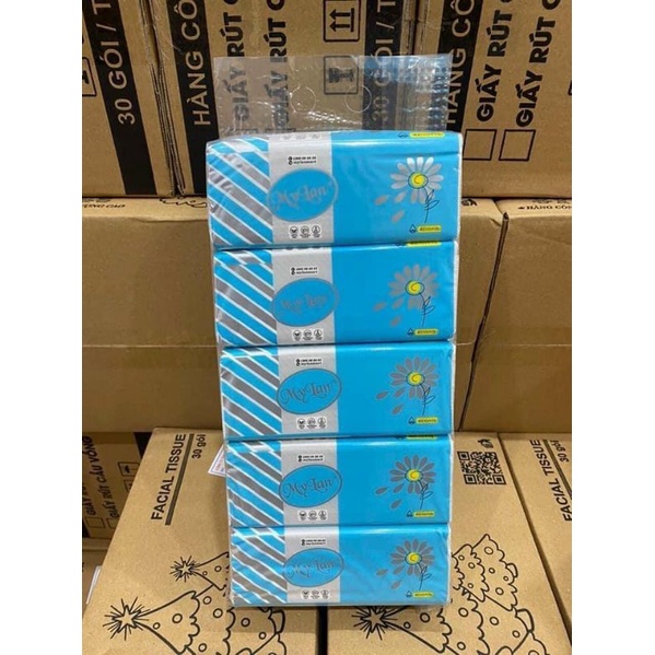 Combo 5 bịch Giấy ăn loại rút Mylan 4 lớp tiện lợi (BỊCH XANH)