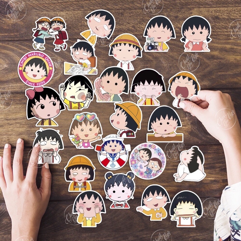 Combo 30/60 sticker hình dán decal trang trí chố ng nước Nhóc Maruko/Chibi/Maruko-chan dễ thương MS 