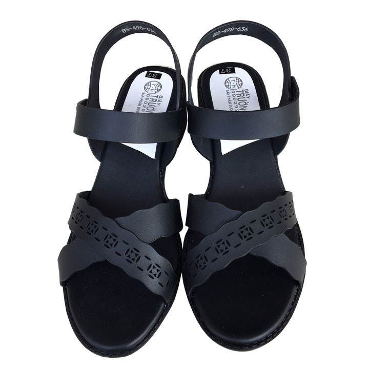 Xăng đan nữ Trường Hải gót vuông 4cm màu đen đế cao su không trơn XDN0341