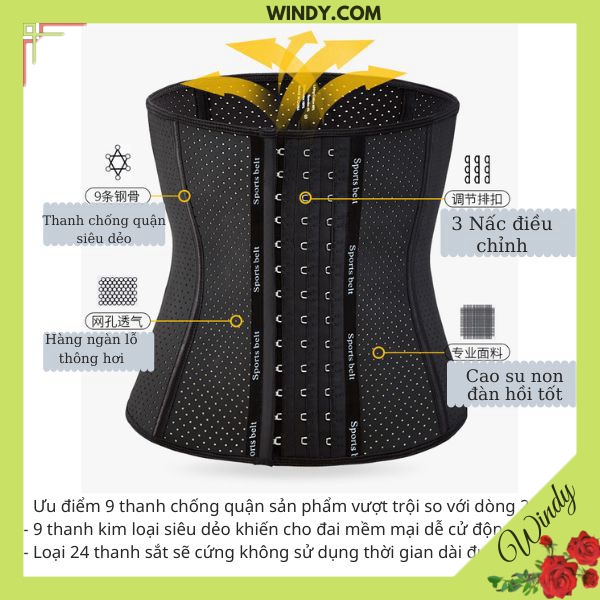 Đồ Định HÌnh Đai Nịt Bụng Latex Sau sinh 9 Xương Cao su non có hàng nghàn lỗ Thông Hơi thoáng mát Windy.com