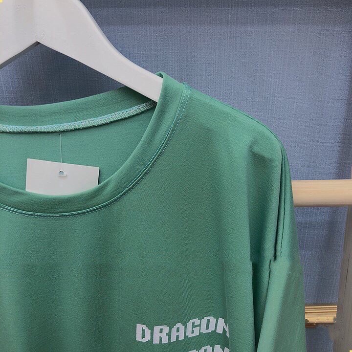 Áo Thun Dragon Nam Nữ Cotton Form Rộng - Áo Phông Khủng Long Tay Lỡ Unisex Xanh mint