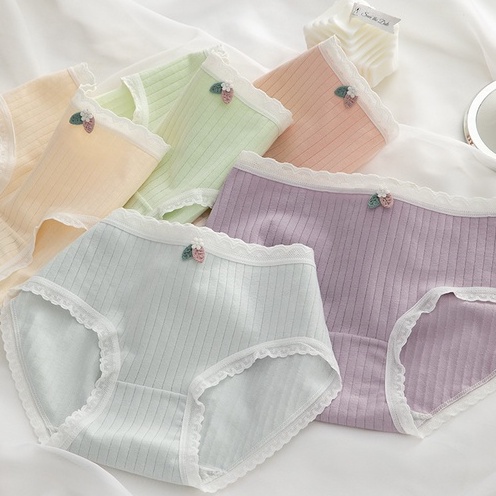 Quần Lót Cotton Lưng Vừa Viền Ren Thoáng Khí Cho Nữ Sinh