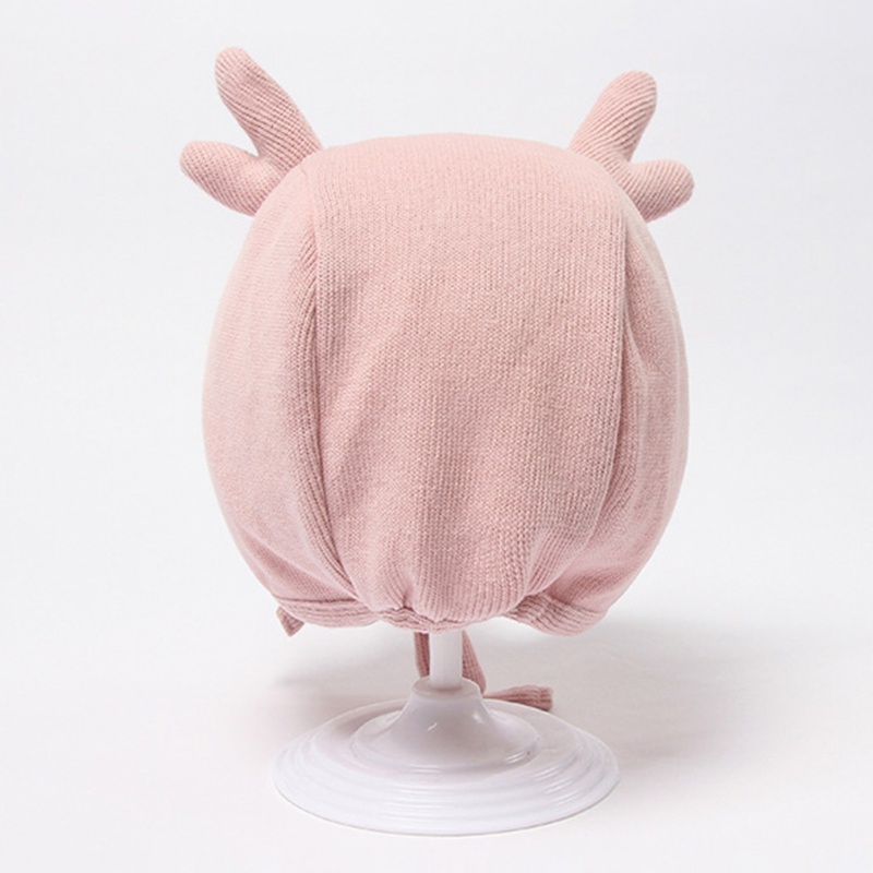Mũ beanie màu trơn hình sừng nai dễ thương giữ ấm tai cho bé
