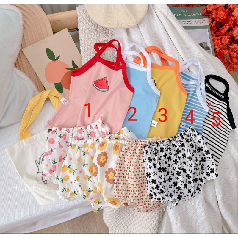 Bộ 2 dây thun lạnh quần chip họa tiết xinh xắn cho bé gái