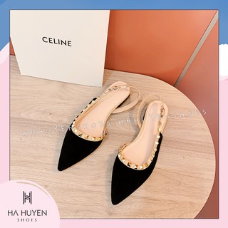 Hà Huyền Shoes - Giày búp bê chất nhung đinh tán khoét eo 1 phân BB001