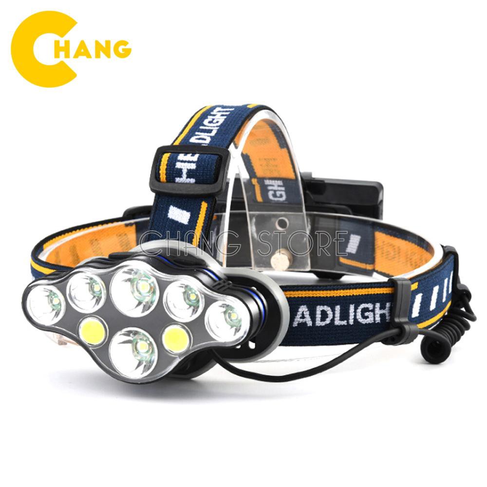 Đèn pin đội đầu 8 bóng LED T6, 6 chế độ sáng, chống nước thiết kế tiện dụng, thông minh và gọn nhẹ