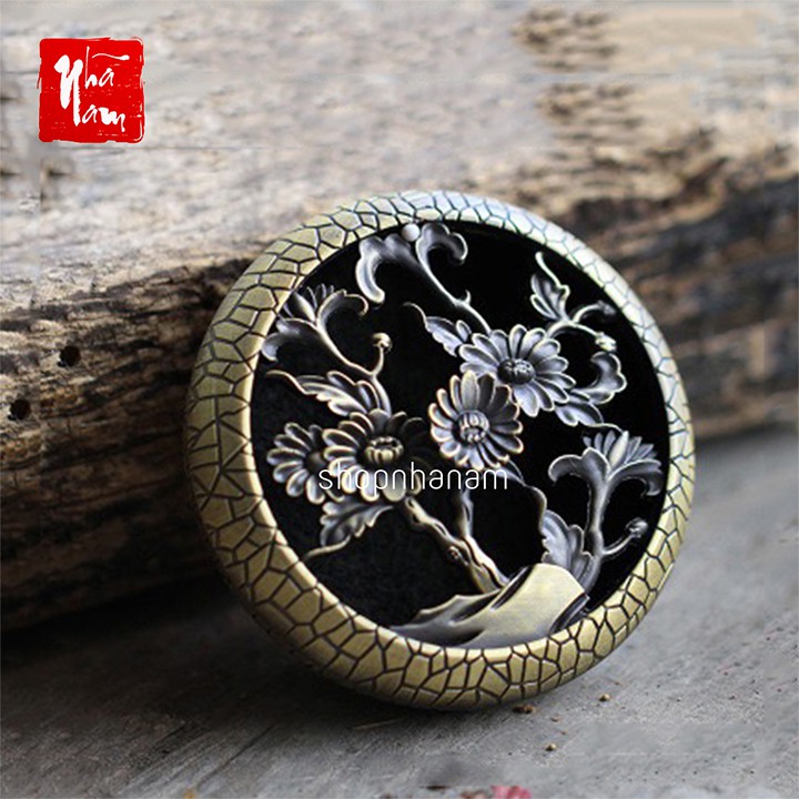 Lư xông trầm hương đỉnh đốt nhang đồng họa tiết tứ quý tặng 1 nụ trầm shop Nhã Nam