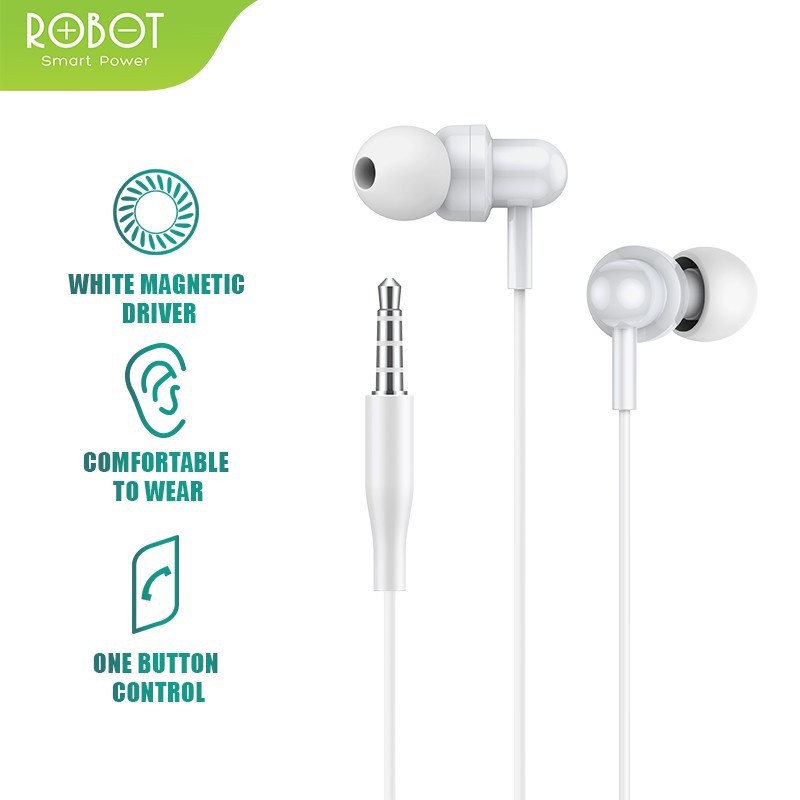 Tai Nghe Nhét Tai ROBOT RE20 Cổng Kết Nối Jack 3.5mm Hỗ Trợ Nghe Nhạc Và Đàm Thoại Âm Bass Sống Động