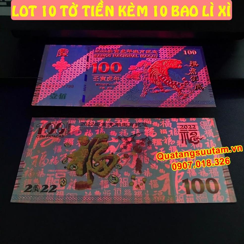 [RƯỚC LỘC] Combo 10 Tờ Tiền con Mèo 100 Macao lưu niệm, tặng bao lì xì tết Quý Mão , Quà Tết 2023