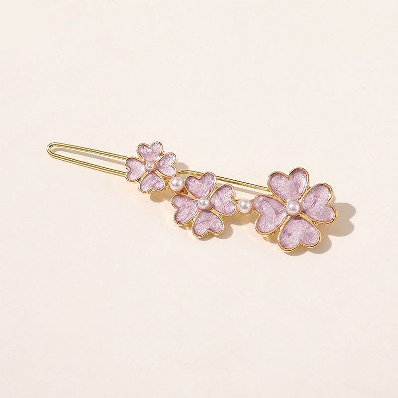 Kẹp Tóc Cỏ Bốn Lá Màu Kẹo Đính Ngọc Đính Ngọc Trai Phong Cách Cổ Điển