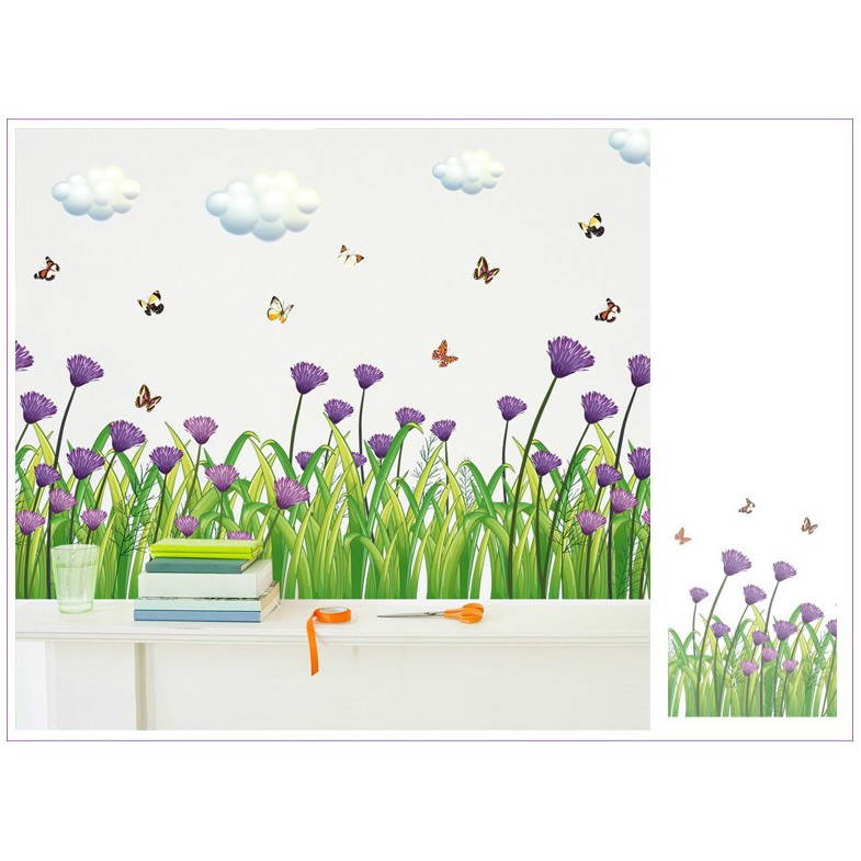 Decal dán chân tường hoa cúc tím DCT020