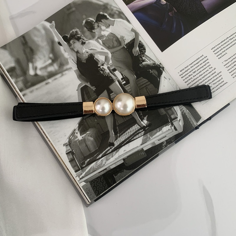 Thắt Lưng Bằng Da Có Khóa Đính Ngọc Trai Giả Có Thể Điều Chỉnh Cho Nữ