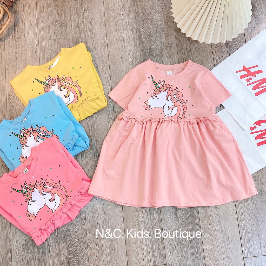 Váy babydoll cho bé phối hình ngựa Pony Chất cotton tàu mềm mại, thoáng mát