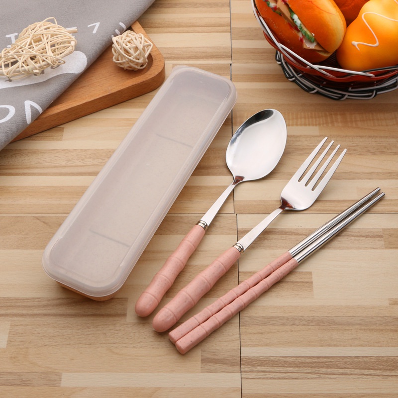 Bộ Dụng Cụ Ăn Bằng Thép Không Gỉ Phong Cách Hàn Quốc Kèm Hộp Đựng