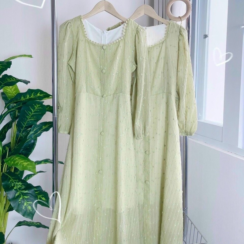 Đầm Viền Ren Dáng Dài Màu Xanh Min Tôn Dáng Màu Trắng Da