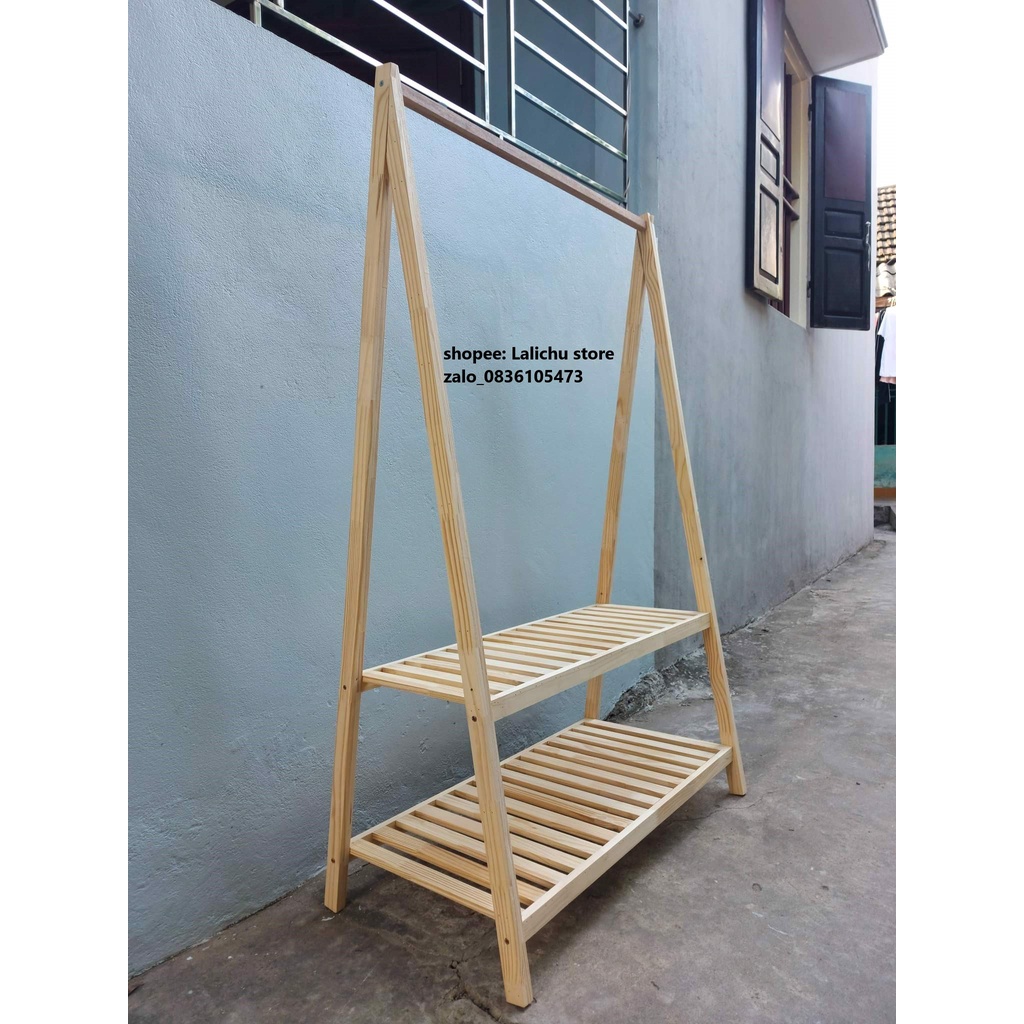 Kệ treo quần áo chữ A gỗ tự nhiên, kệ treo đồ decor