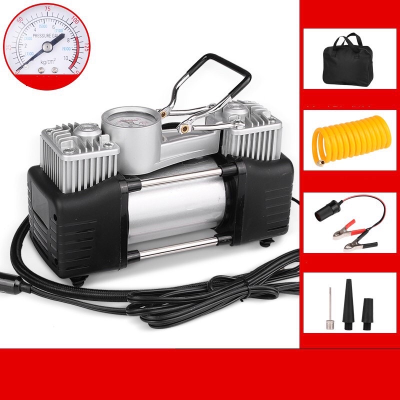 Bơm Ô Tô 2 Piston Xylanh AIR COMPRESSOR Công Suất Lớn Siêu Khỏe Siêu Nhanh - Máy Bơm Lốp Xe Hơi 12v - BH 6 tháng