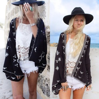 Áo khoác Kimono hoạ tiết thêu phong cách Retro cho phái nữ