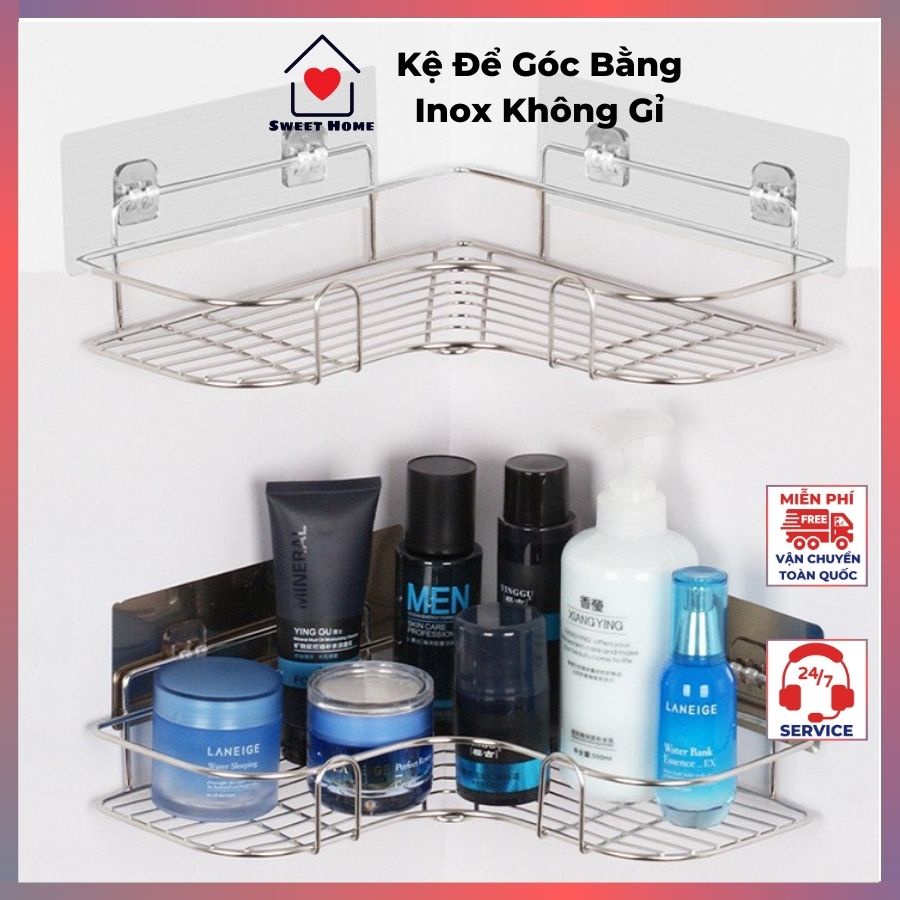 Kệ Góc ⚡𝗖𝗵𝗮̆́𝗻 𝗖𝗵𝗮̆́𝗻⚡ Để Đồ Nhà Tắm, Nhà Bếp Đa Năng Inox 304, Thép Không Gỉ, Tặng Kèm Miếng Dính Siêu