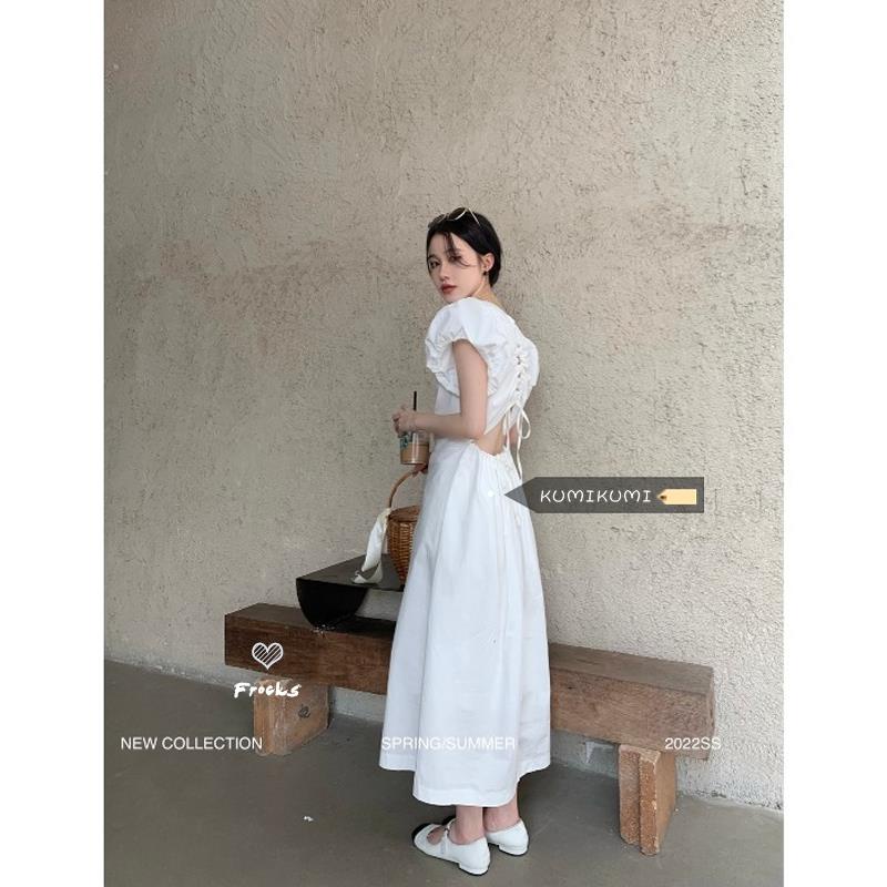 Đầm Chữ A Tay Phồng Cột Dây Eo Kiểu Pháp Thời Trang Mùa Hè Xinh Xắn Cho Nữ