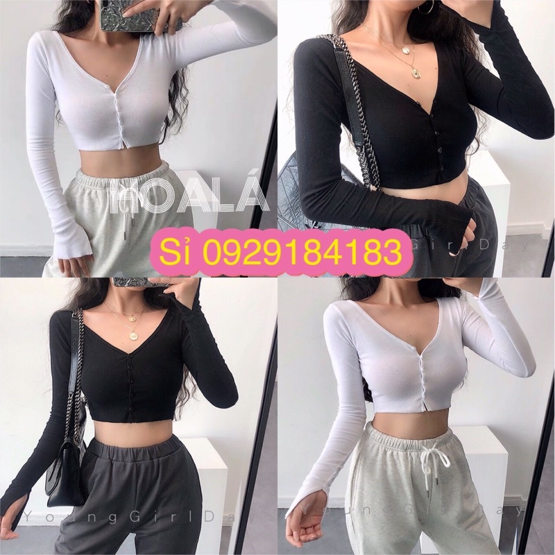 Áo Thun Tay Dài Phối Nút Cá Tính