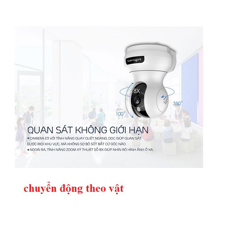 Camera Ebitcam IP E3 wifi, Full HD+ 3.0M,quay 360 độ,thu âm đàm thoại hai chiều,chuyển động theo vật,giám sát,an ninh