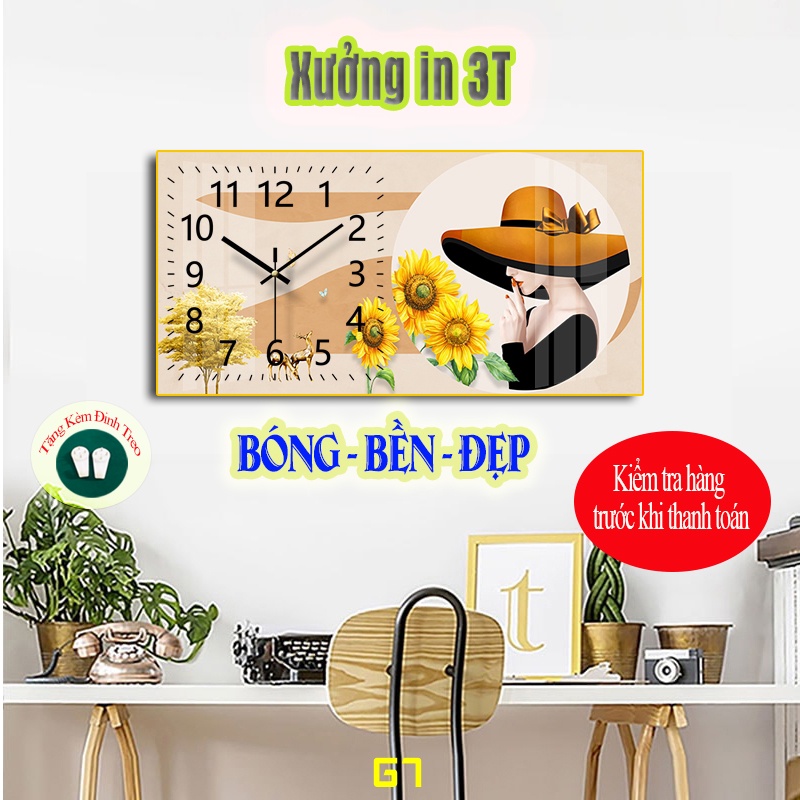 Tranh đồng hồ treo tường tráng gương 3d cao cấp. Tranh trang trí decor, kèm pin đinh treo không cần khoan. Xưởng in 3T