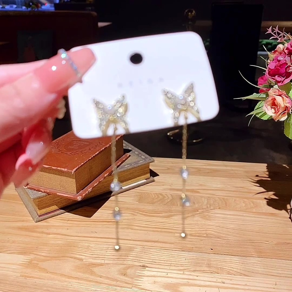 Bông Tai HìNh BướM ĐíNh Đá/NgọC Trai Giả Xinh XắN