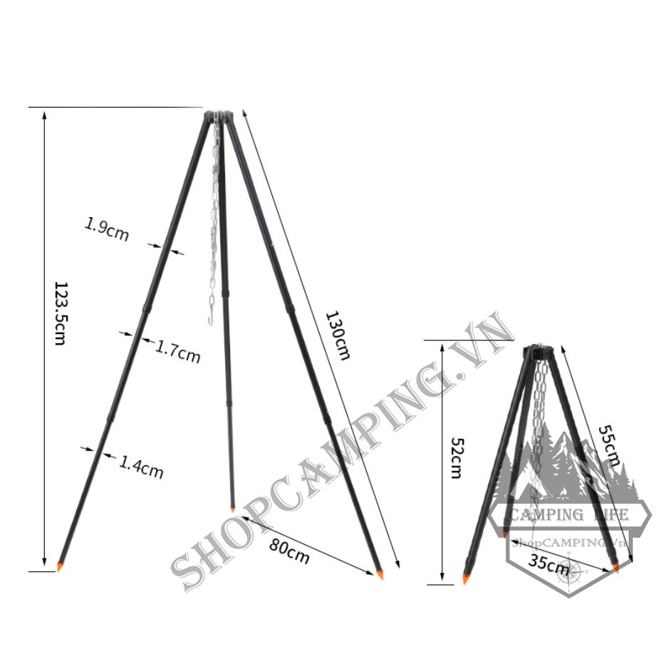 Giá CLS 3 chân treo nồi hợp kim nhôm cao cấp điều chỉnh độ cao