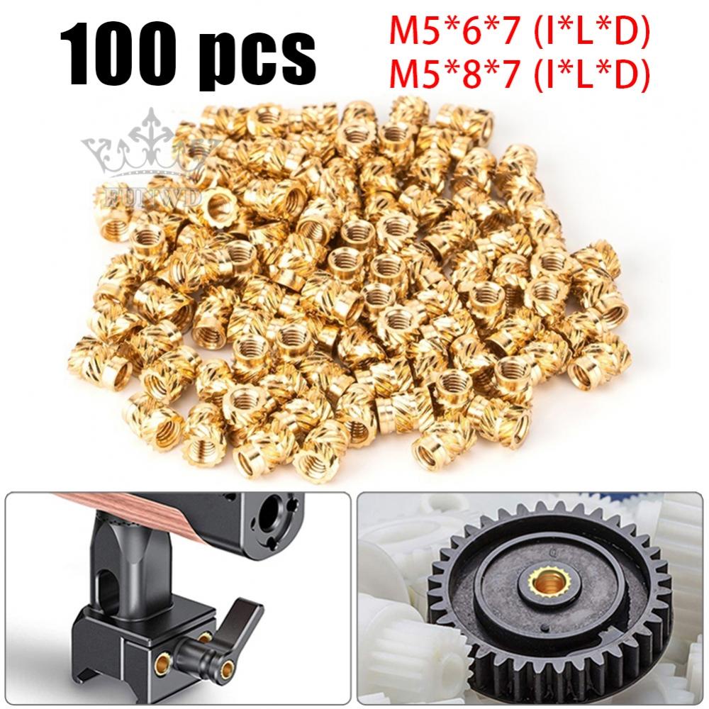 100PCS Threaded Insert Self-clinching Nut Brass Internal Thread Knurled M5