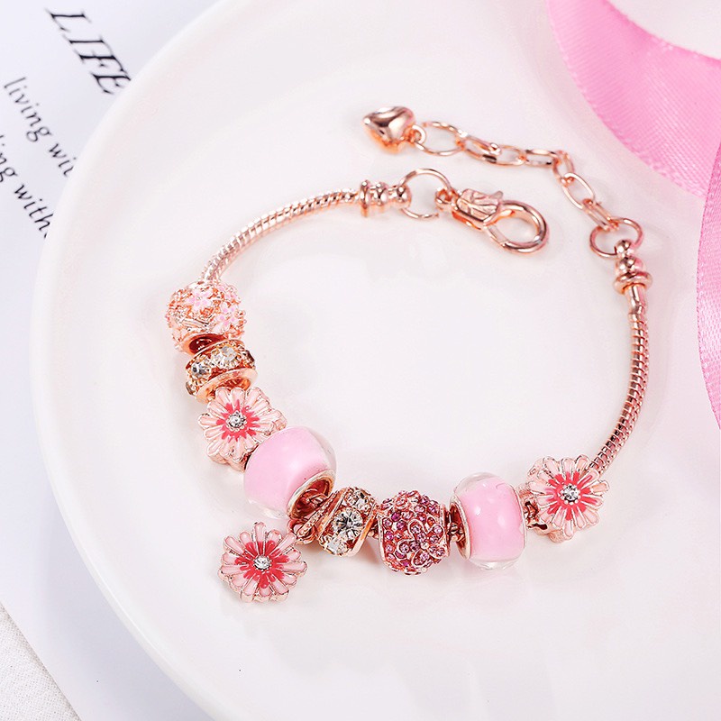 Vòng tay nữ full charm hoa đính đá pha lê thanh lịch Lavesta SUN109
