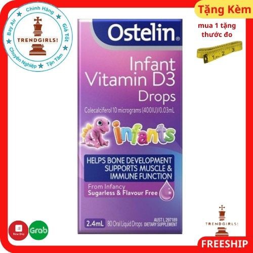 Ostelin Infant Vitamin D3 Drops 2.4ml, úc dành cho trẻ từ sơ sinh dạng nhỏ giọt vị dâu thơm ngon - trend girls online