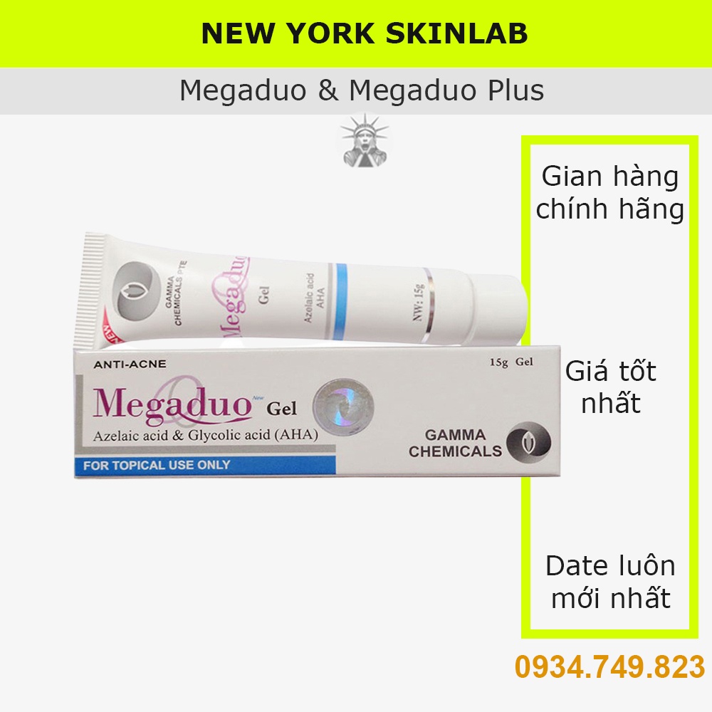 Megaduo Plus gel (15g) chứa azelaic acid, AHA - giúp giảm thâm mụn, dưỡng trắng, Derma Forte