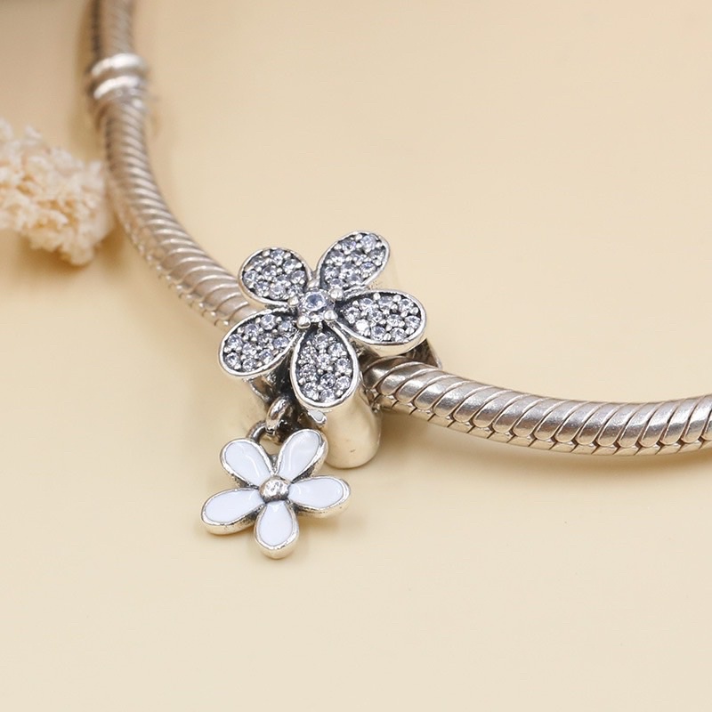charm pan hoa 5 cánh đính đá bạc s925 cao cấp